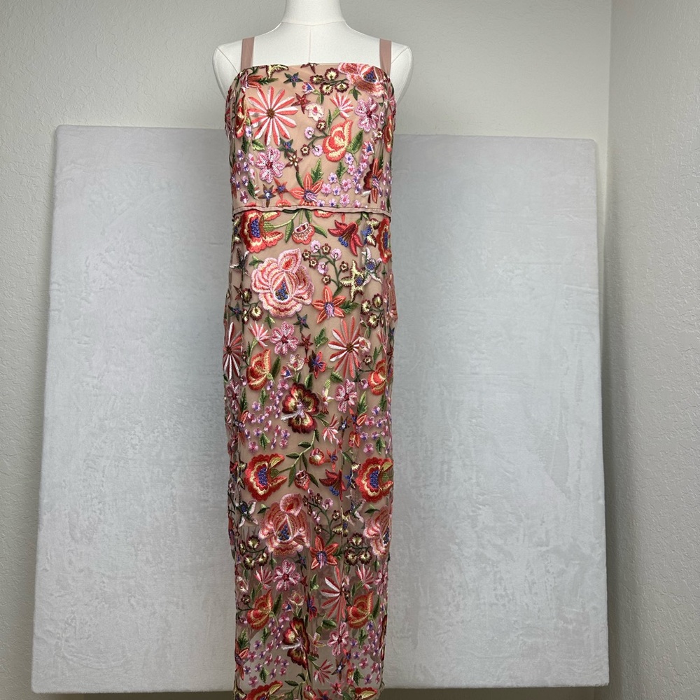 Sam Edelman Beige Multi Floral Embroidered Midi Sheath Dress Size 14 $158
